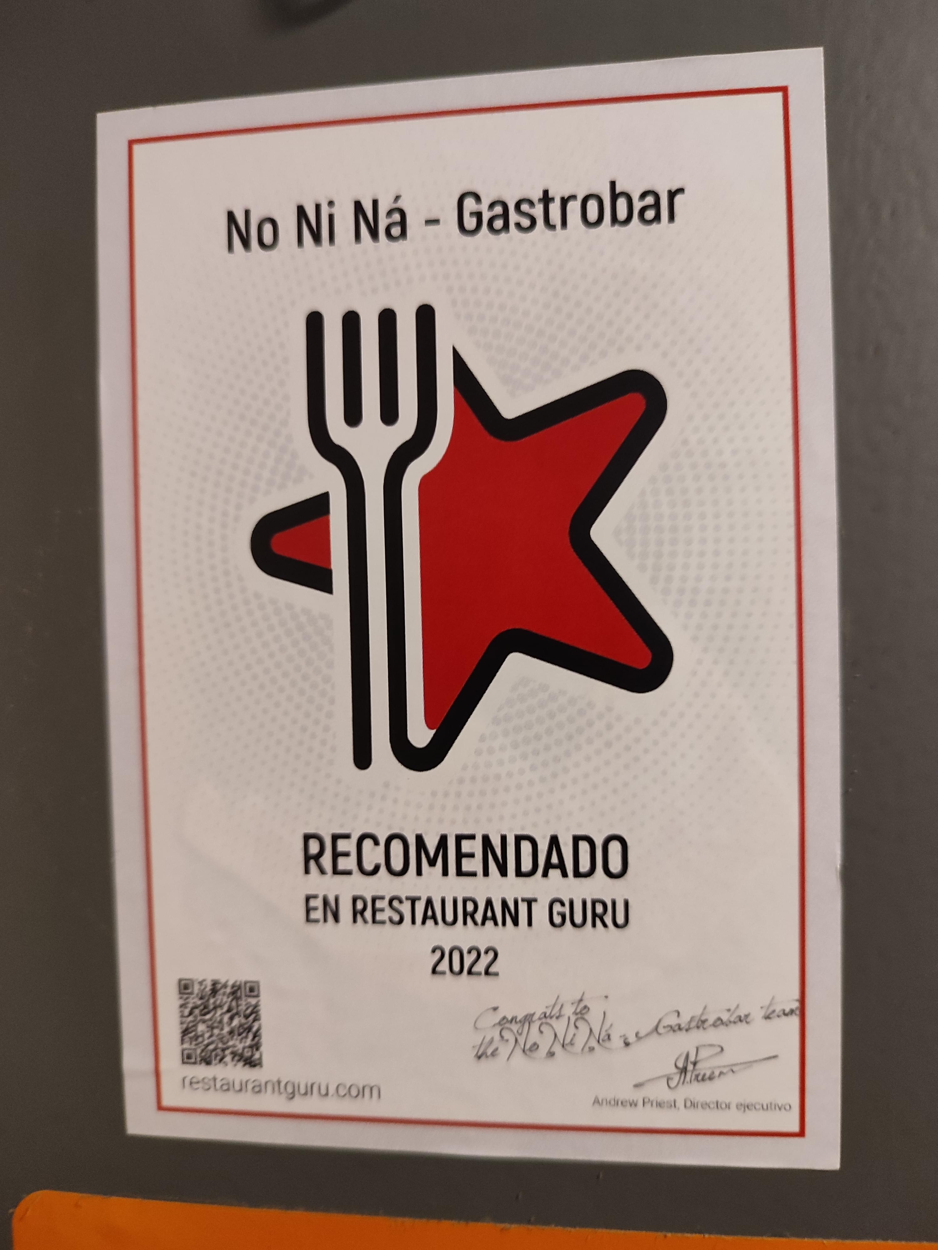 NO NI NÁ - GASTROBAR award