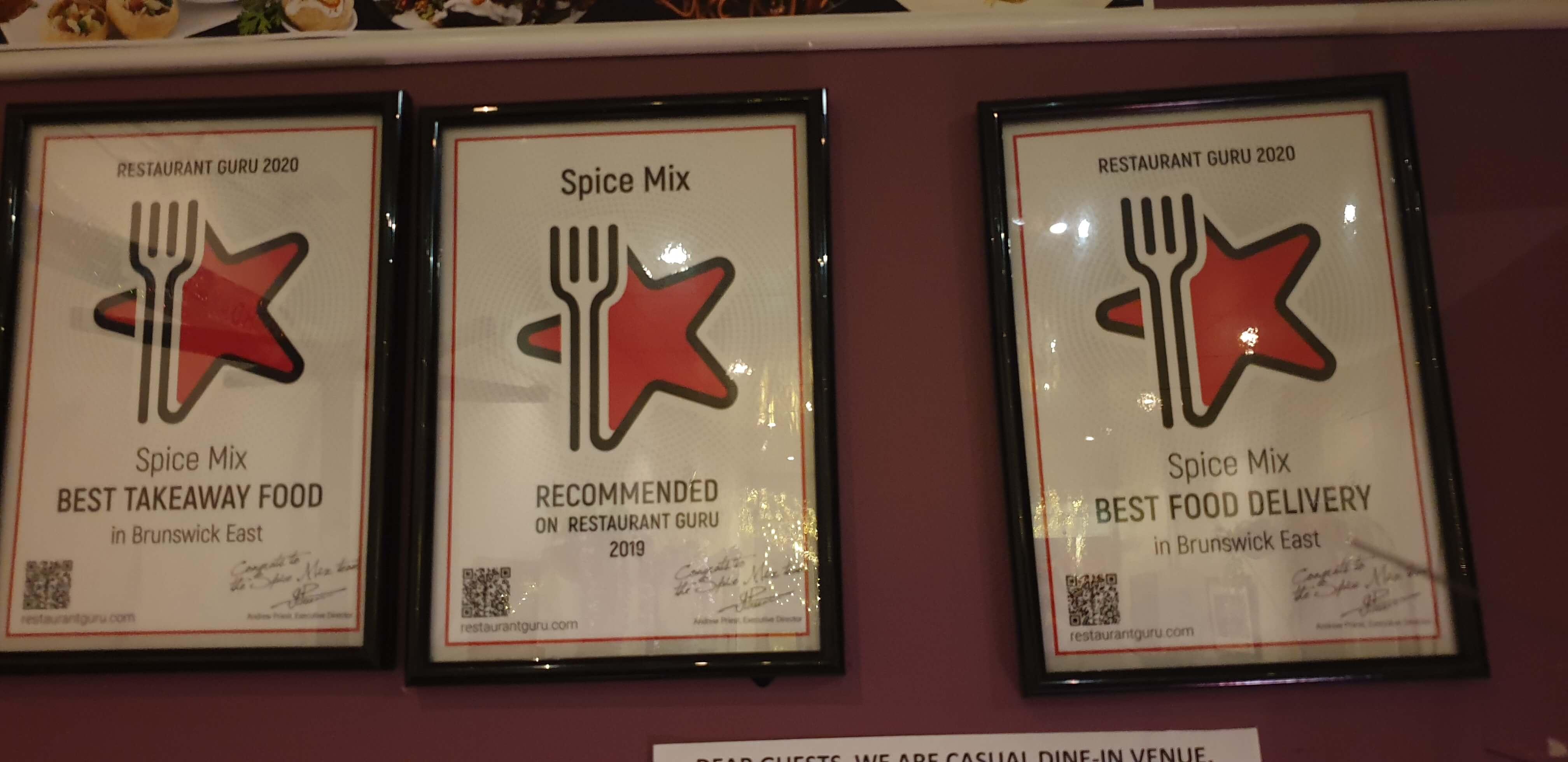Spice Mix Restaurant award